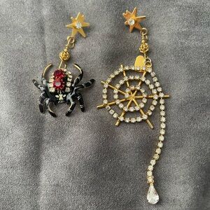 Lunch At The Ritz 
Gold and Black Spider Web Earrings